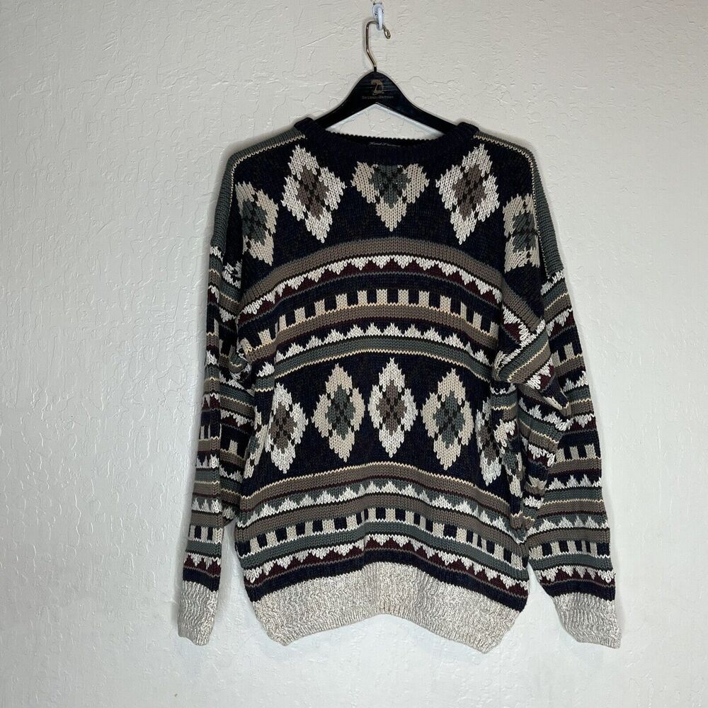 Gant Blue Green Geometric Hand Framed Knit Sweater